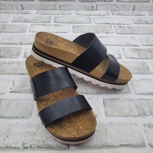 Reef Cushion Vista Hi Two Strap Platform Cork Bed Sandals Women's Size 6 Black